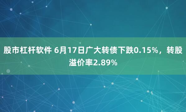 股市杠杆软件 6月17日广大转债下跌0.15%，转股溢价率2.89%